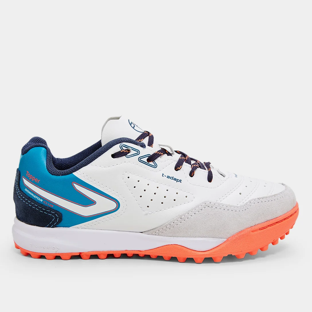 Chuteira Society Infantil Topper Dominator Club V - Branco, Azul e Coral
