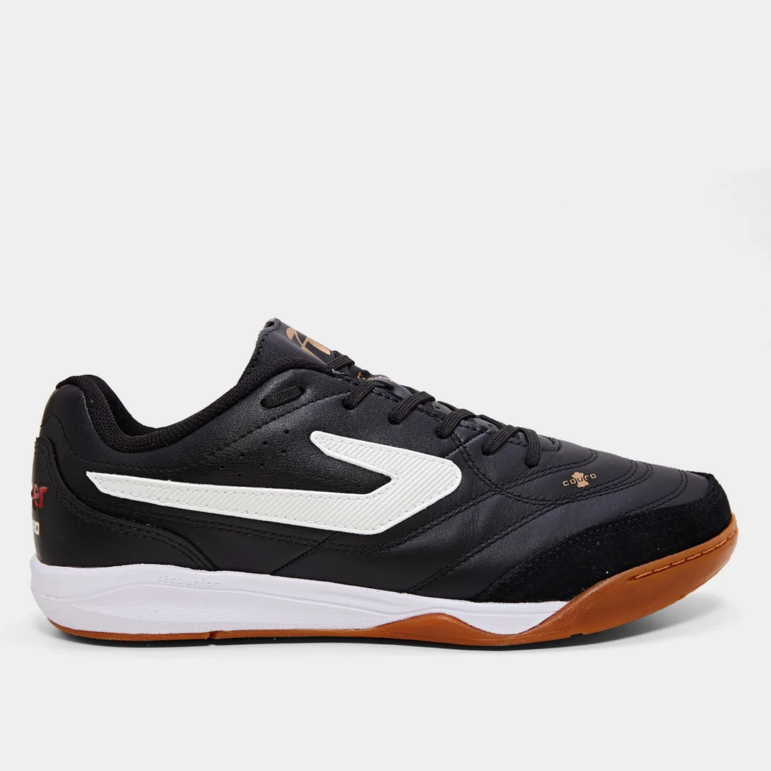 Chuteira Futsal Maestro Pro - Preto, Branco e Dourado