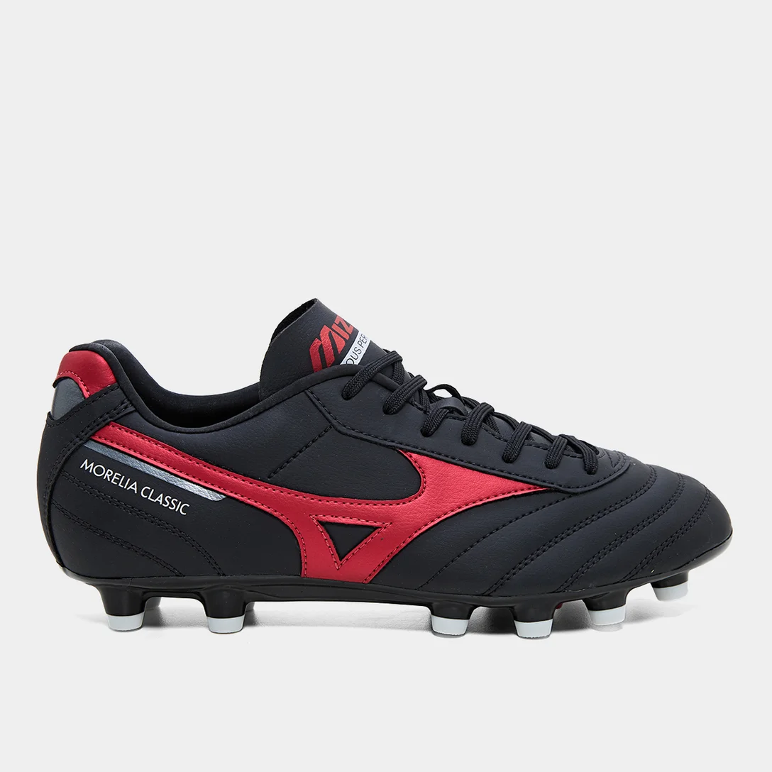 Chuteira Campo Mizuno Morelia Classic Unissex - Preto e Vermelho