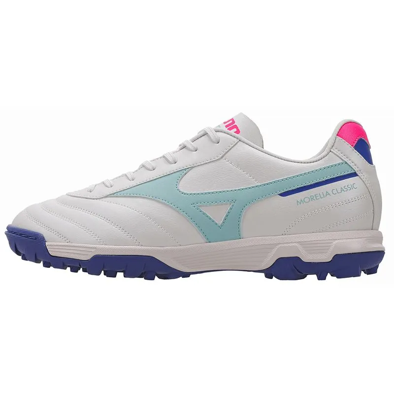Chuteira Society Mizuno Morelia Classic Unissex - Branco, Azul e Rosa