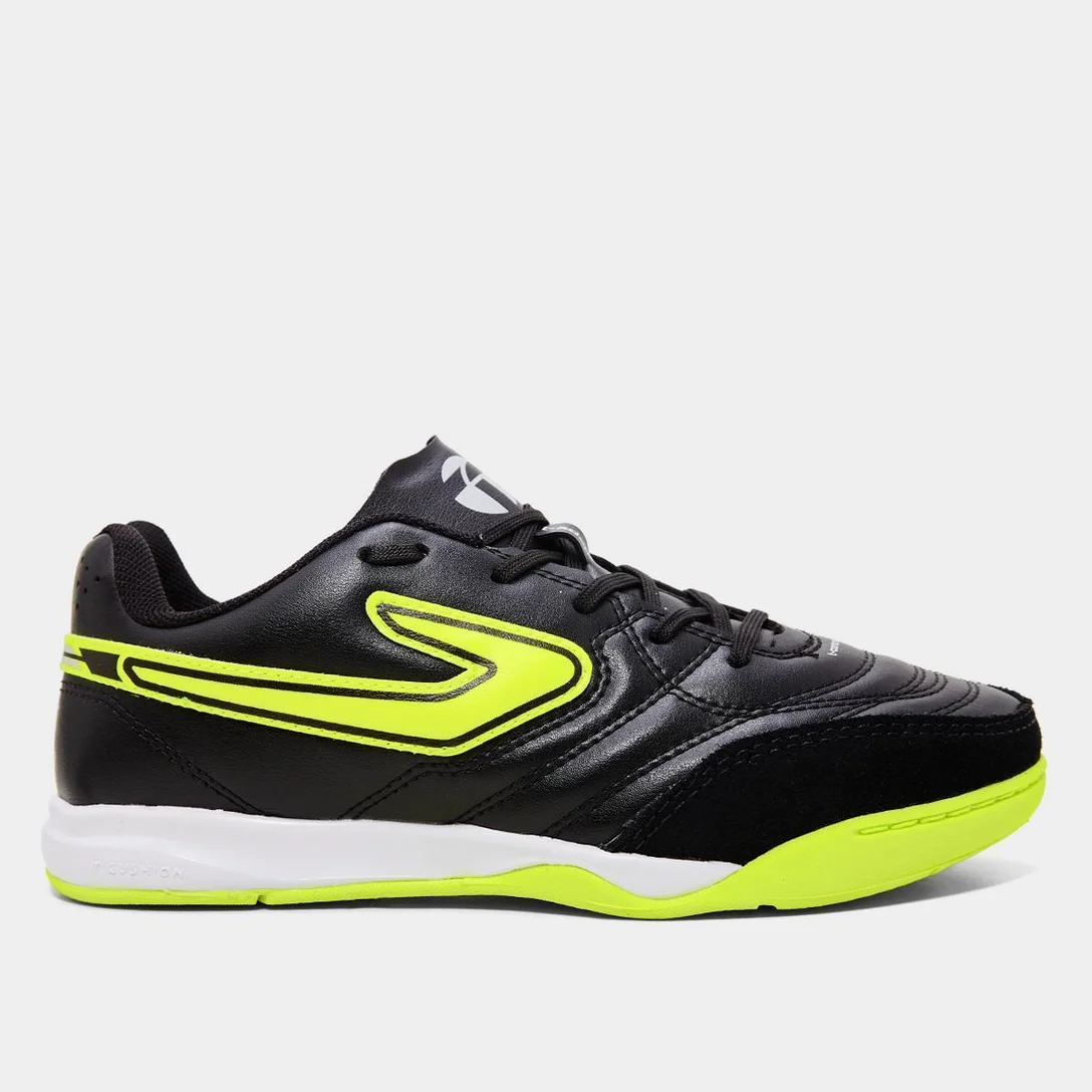 Chuteira Futsal Infantil Maestro Club - Preto, Chumbo e Amarelo