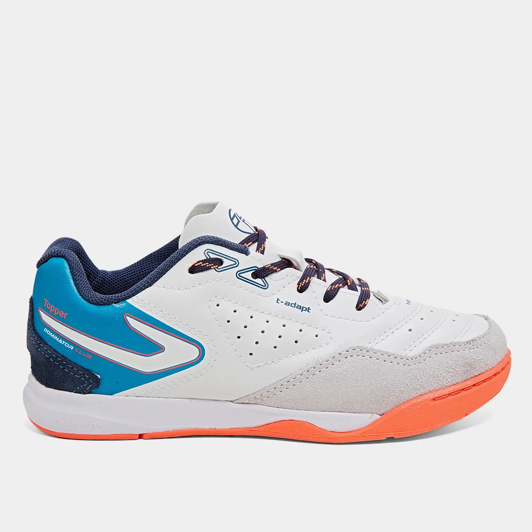 Chuteira Futsal Infantil Topper Dominator Club V - Branco, Azul e Coral