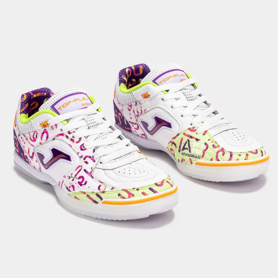 Chuteira Futsal Joma Top Flex Amandinha - Branco, Amarelo e Roxo