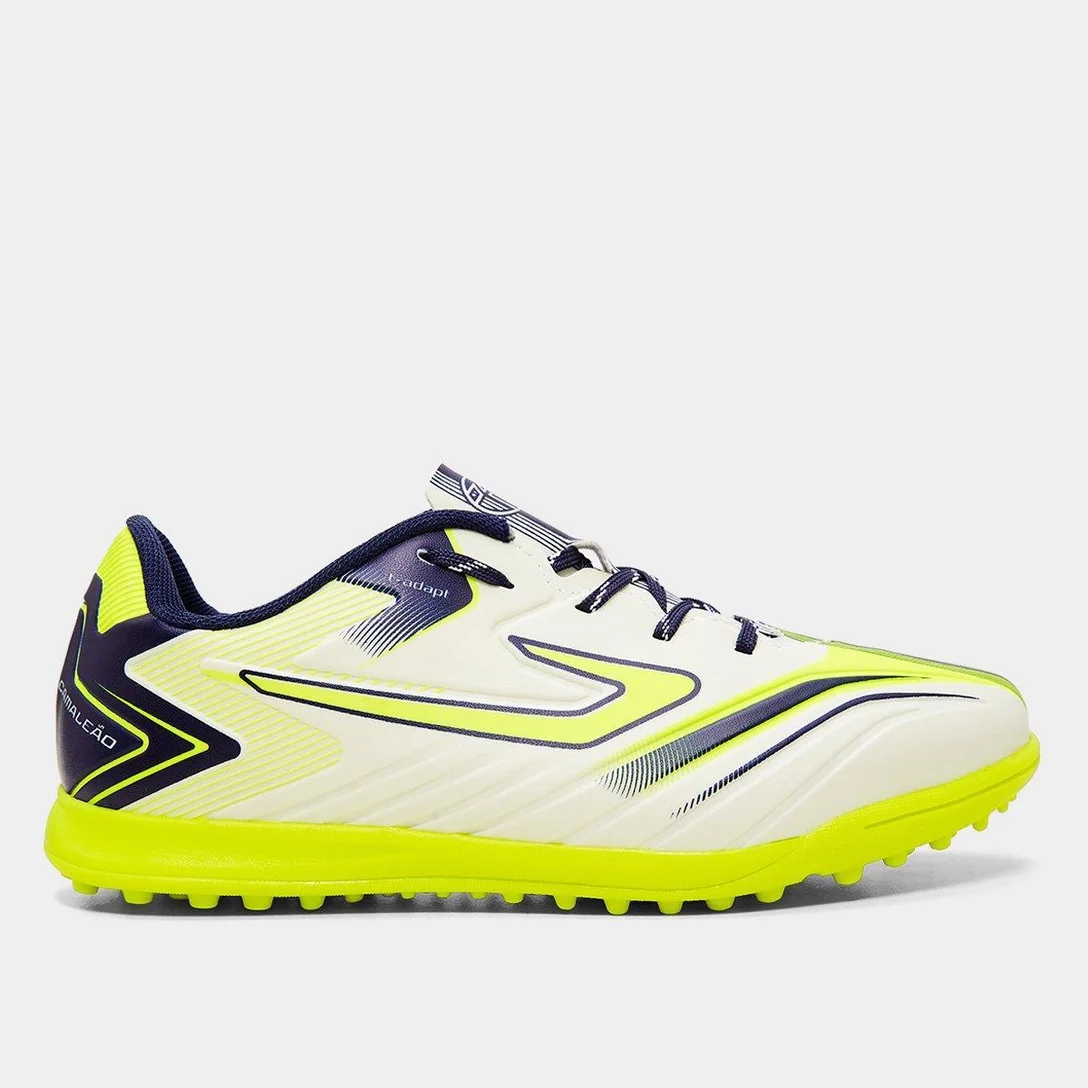 Chuteira Society Infantil Topper Camaleão - Branco, Amarelo e Azul